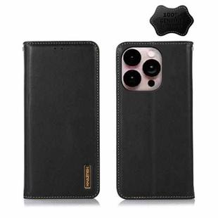 For iPhone 14 Pro Max KHAZNEH Nappa Top Layer Cowhide Leather Phone Case (Black)