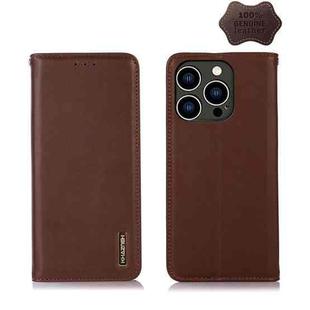 For iPhone 14 Pro KHAZNEH Nappa Top Layer Cowhide Leather Phone Case(Brown)