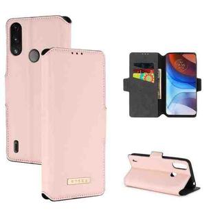 For Motorola Moto E7 Power MUXMA MX115 Cross Texture Oil Edge Flip Leather Phone Case(Pink)