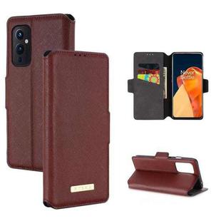 For OnePlus 9 MUXMA MX115 Cross Texture Oil Edge Flip Leather Phone Case(Red)