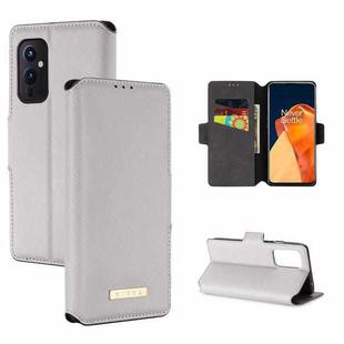 For OnePlus 9 MUXMA MX115 Cross Texture Oil Edge Flip Leather Phone Case(White)