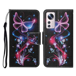For Xiaomi 12 Lite Colored Drawing Pattern Flip Leather Phone Case(Fluorescent Butterfly)