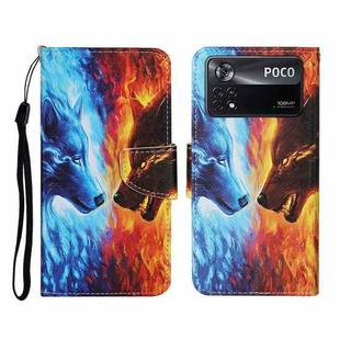 For Xiaomi Poco X4 Pro 5G Colored Drawing Pattern Flip Leather Phone Case(Flaming Wolf)