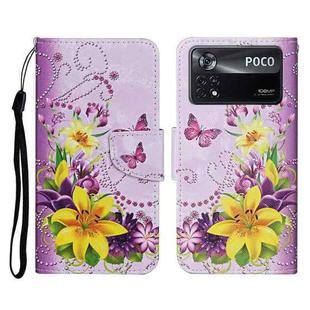 For Xiaomi Poco X4 Pro 5G Colored Drawing Pattern Flip Leather Phone Case(Yellow Flower Butterfly)