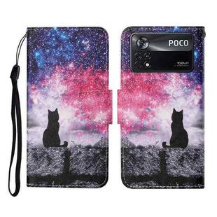 For Xiaomi Poco X4 Pro 5G Colored Drawing Pattern Flip Leather Phone Case(Star Sky Cat)