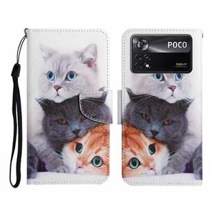 For Xiaomi Poco X4 Pro 5G Colored Drawing Pattern Flip Leather Phone Case(3 Cats)