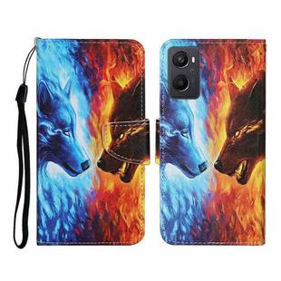 For OPPO A96 4G / Realme 9i Colored Drawing Pattern Flip Leather Phone Case(Flaming Wolf)