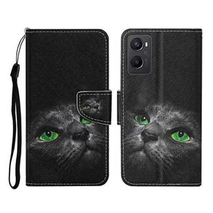 For OPPO A96 4G / Realme 9i Colored Drawing Pattern Flip Leather Phone Case(Black Cat)