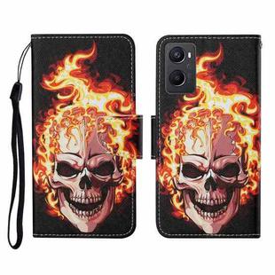 For OPPO A96 4G / Realme 9i Colored Drawing Pattern Flip Leather Phone Case(Flame Skull)