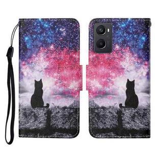 For OPPO A96 4G / Realme 9i Colored Drawing Pattern Flip Leather Phone Case(Star Sky Cat)