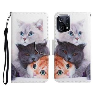 For OPPO Find X5 Colored Drawing Pattern Flip Leather Phone Case(3 Cats)
