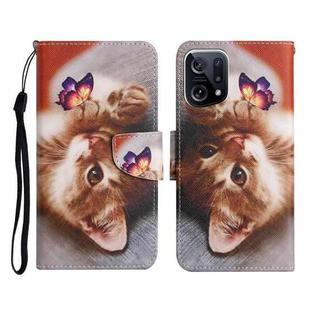 For OPPO Find X5 Colored Drawing Pattern Flip Leather Phone Case(Butterfly Cat)