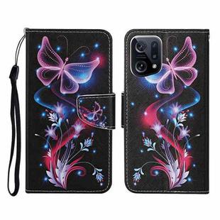 For OPPO Find X5 Pro Colored Drawing Pattern Flip Leather Phone Case(Fluorescent Butterfly)