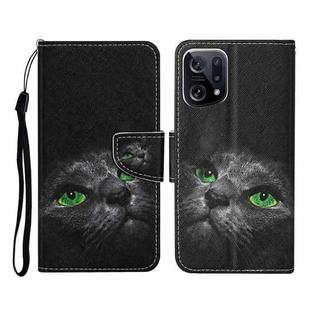 For OPPO Find X5 Pro Colored Drawing Pattern Flip Leather Phone Case(Black Cat)