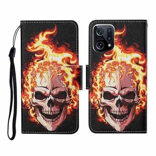 For OPPO Find X5 Pro Colored Drawing Pattern Flip Leather Phone Case(Flame Skull)