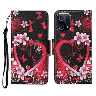 For OPPO Find X5 Pro Colored Drawing Pattern Flip Leather Phone Case(Red Heart)