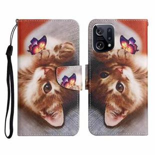 For OPPO Find X5 Pro Colored Drawing Pattern Flip Leather Phone Case(Butterfly Cat)