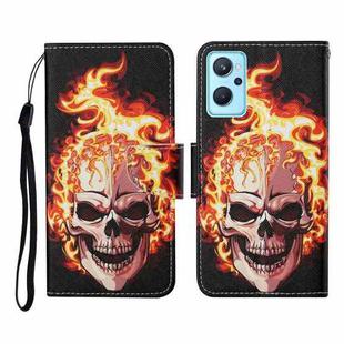 For Realme 9i Colored Drawing Pattern Flip Leather Phone Case(Flame Skull)