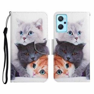 For Realme 9i Colored Drawing Pattern Flip Leather Phone Case(3 Cats)