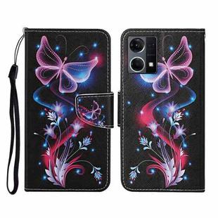 For OPPO Reno7 4G Colored Drawing Pattern Flip Leather Phone Case(Fluorescent Butterfly)