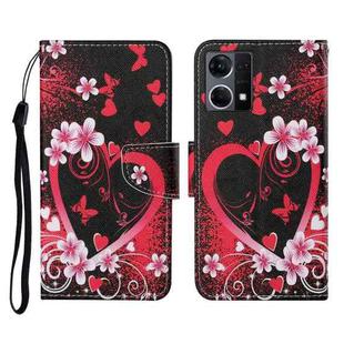 For OPPO Reno7 4G Colored Drawing Pattern Flip Leather Phone Case(Red Heart)