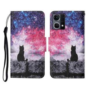 For OPPO Reno7 4G Colored Drawing Pattern Flip Leather Phone Case(Star Sky Cat)