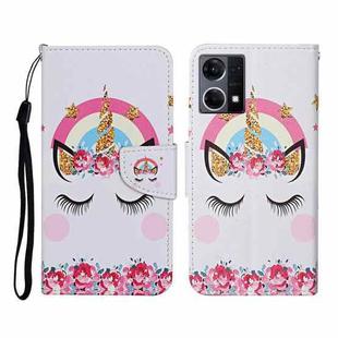 For OPPO Reno7 4G Colored Drawing Pattern Flip Leather Phone Case(Crown Unicorn)