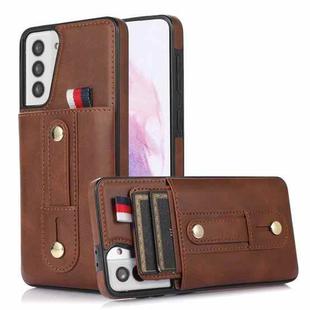 For Samsung Galaxy S22+ 5G Wristband Kickstand Wallet Leather Phone Case(Brown)