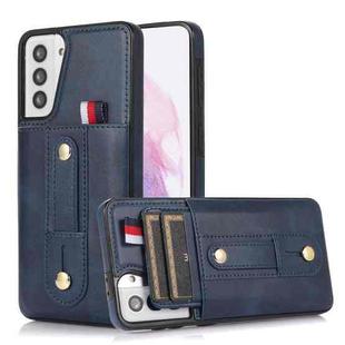 For Samsung Galaxy S22+ 5G Wristband Kickstand Wallet Leather Phone Case(Blue)