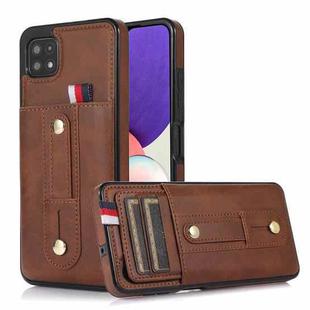 For Samsung Galaxy A42 5G Wristband Kickstand Wallet Leather Phone Case(Brown)