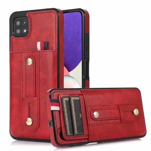 For Samsung Galaxy A42 5G Wristband Kickstand Wallet Leather Phone Case(Red)