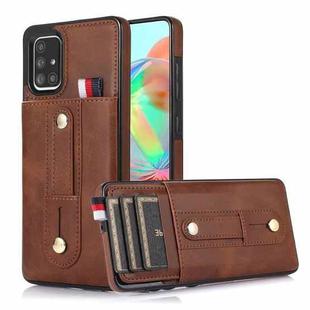 For Samsung Galaxy A71 4G Wristband Kickstand Wallet Leather Phone Case(Brown)
