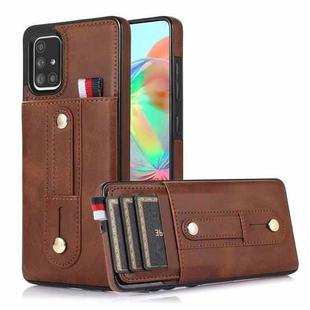 For Samsung Galaxy A51 4G Wristband Kickstand Wallet Leather Phone Case(Brown)