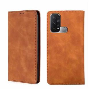 For OPPO Reno5 A Skin Feel Magnetic Horizontal Flip Leather Phone Case(Light Brown)