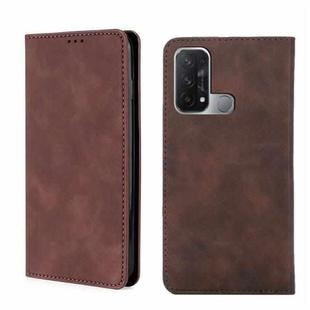 For OPPO Reno5 A Skin Feel Magnetic Horizontal Flip Leather Phone Case(Dark Brown)