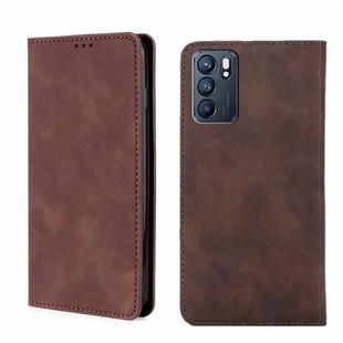 For OPPO Reno6 5G Skin Feel Magnetic Horizontal Flip Leather Phone Case(Dark Brown)