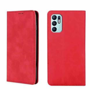 For OPPO Reno6 4G Skin Feel Magnetic Horizontal Flip Leather Phone Case(Red)