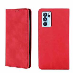 For OPPO Reno6 Pro 5G Skin Feel Magnetic Horizontal Flip Leather Phone Case(Red)