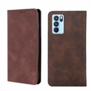 For OPPO Reno6 Pro 5G Skin Feel Magnetic Horizontal Flip Leather Phone Case(Dark Brown)