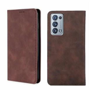 For OPPO Reno6 Pro+ 5G Skin Feel Magnetic Horizontal Flip Leather Phone Case(Dark Brown)