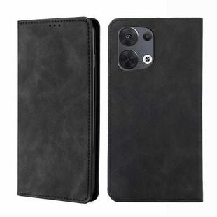 For OPPO Reno8 5G Skin Feel Magnetic Horizontal Flip Leather Phone Case(Black)