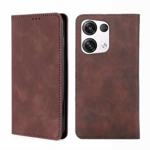 For OPPO Reno8 Pro+ 5G Skin Feel Magnetic Horizontal Flip Leather Phone Case(Dark Brown)