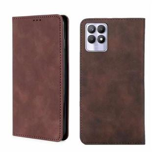 For OPPO Realme 8i Skin Feel Magnetic Horizontal Flip Leather Phone Case(Dark Brown)