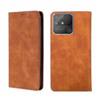 For OPPO Realme Narzo 50A Skin Feel Magnetic Horizontal Flip Leather Phone Case(Light Brown)