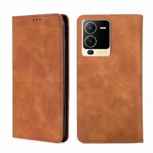 For vivo S15 5G Skin Feel Magnetic Horizontal Flip Leather Phone Case(Light Brown)