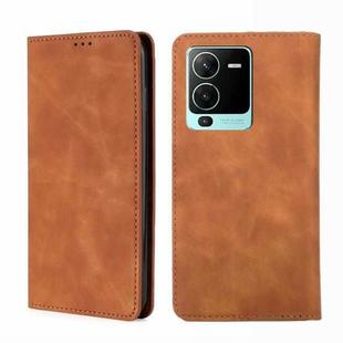 For vivo S15 Pro 5G Skin Feel Magnetic Horizontal Flip Leather Phone Case(Light Brown)