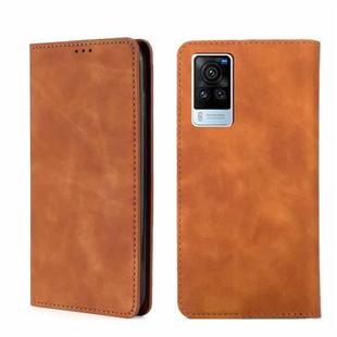 For vivo X60 Pro Overseas Version / X60 5G Curved Surface Version Skin Feel Magnetic Horizontal Flip Leather Phone Case(Light Brown)