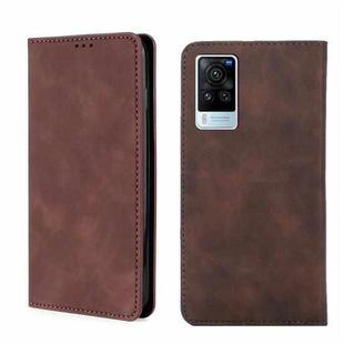 For vivo X60 Pro Overseas Version / X60 5G Curved Surface Version Skin Feel Magnetic Horizontal Flip Leather Phone Case(Dark Brown)