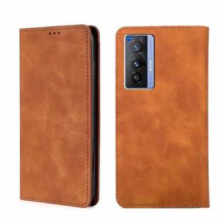 For vivo X70 Skin Feel Magnetic Horizontal Flip Leather Phone Case(Light Brown)