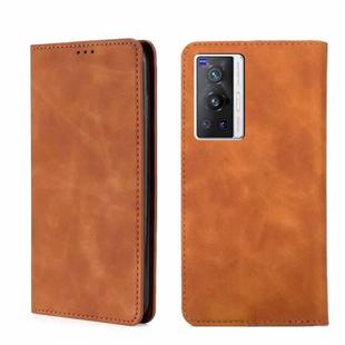 For vivo X70 Pro Skin Feel Magnetic Horizontal Flip Leather Phone Case(Light Brown)